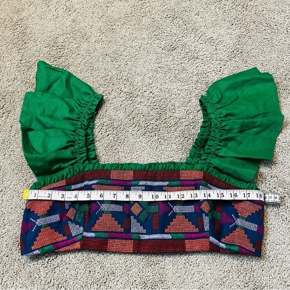NWT! Farm Rio Tropical Green Linen Embroidered Smocked Back Crop Top. Size XL. - Picture 7 of 14